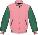 pink and green varsity jacket
