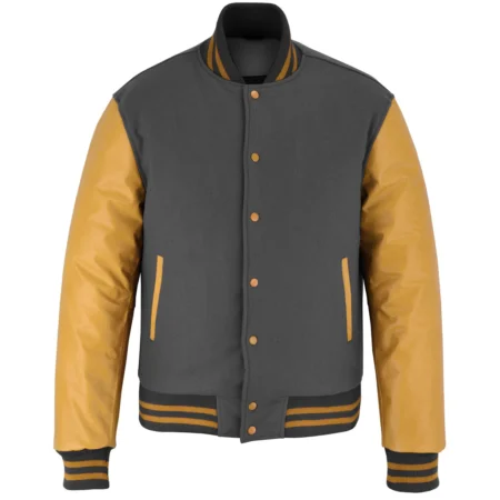 Dark Grey And Gold Varsity Jacket