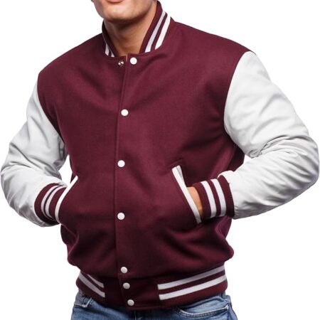 Faux Leather Varsity Jacket Maroon