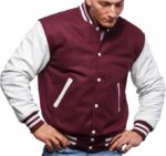 Faux Leather Varsity Jacket Maroon