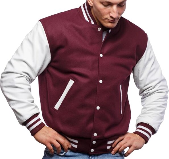 Faux Leather Varsity Jacket Maroon