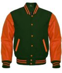 green and orange varsity jacket