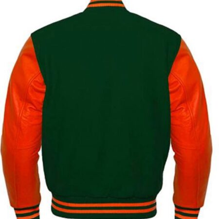 green and orange varsity jacket