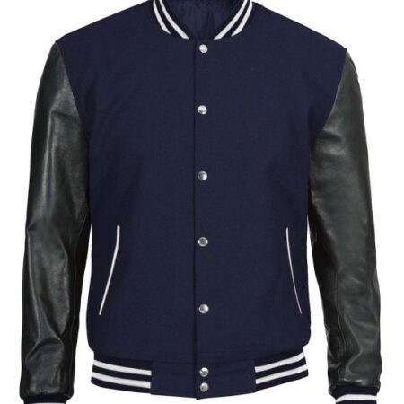 blue and black varsity jacket