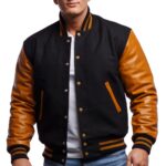 Black And Gold Wool And Leather Varsity Jacket