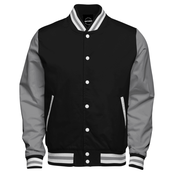 Black And Grey Polyester Varsity Jacket