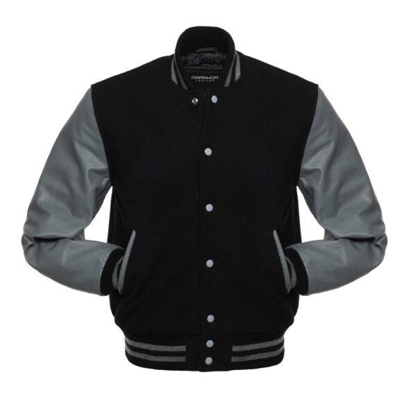 Black And Grey Wool And Leather Varsity Jacket 1