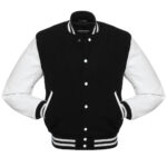 Black And White Wool And Leather Varsity Jacket