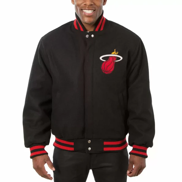 Black Miami Heat Jeff Hamilton Varsity Jacket 1