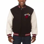Black White Miami Heat Jeff Hamilton Varsity Jacket