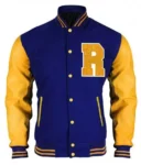 Blue And Yellow Wool And Leather Letterman Jacket