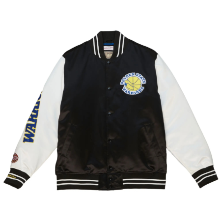 Golden State Warriors Team Origins Full Snap Balck & White Satin Varsity Jacket