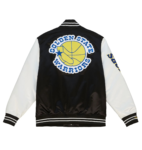 Golden State Warriors Team Origins Full Snap Balck & White Satin Varsity Jacket