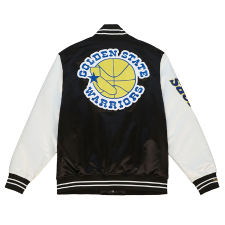 Golden State Warriors Team Origins Full Snap Balck & White Satin Varsity Jacket