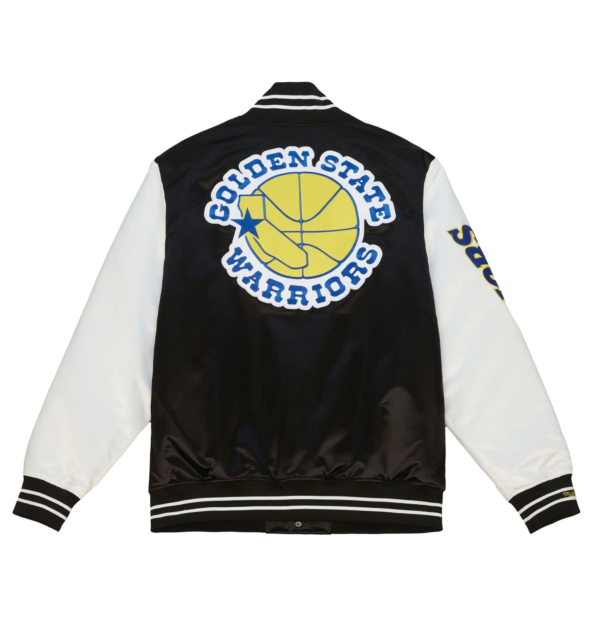 Golden State Warriors Team Origins Full Snap Balck & White Satin Varsity Jacket