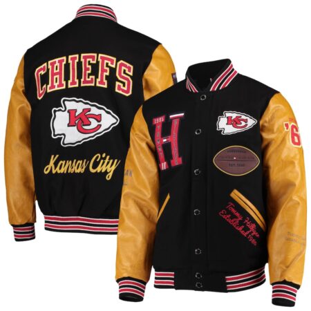 Kansas City Chiefs Tommy Hilfiger Heritage Full-Snap Balck & Tan Varsity Jacket