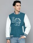 La Blue And White Printed Varsity Jacket