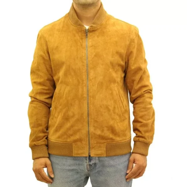 Mens Yellow Suede Varsity Jacket