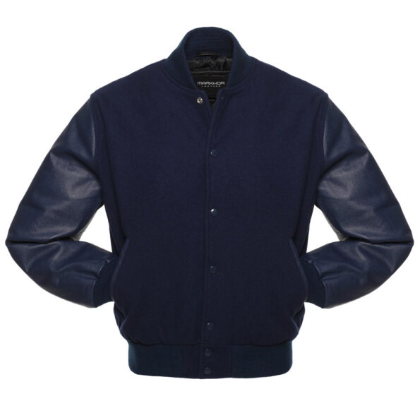 Navy Blue Wool And Leather Varsity Jacket