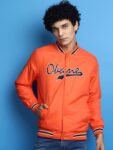Okane Orange Cotton Varsity Jacket