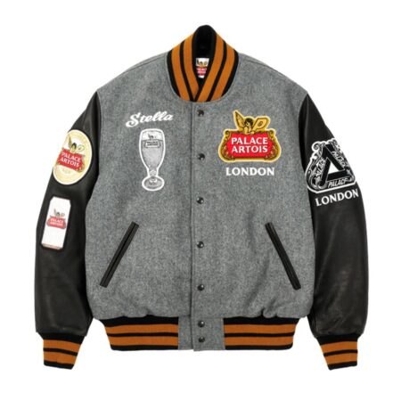 Palace x Stella Artois Stadium Grey & Black Varsity Jacket