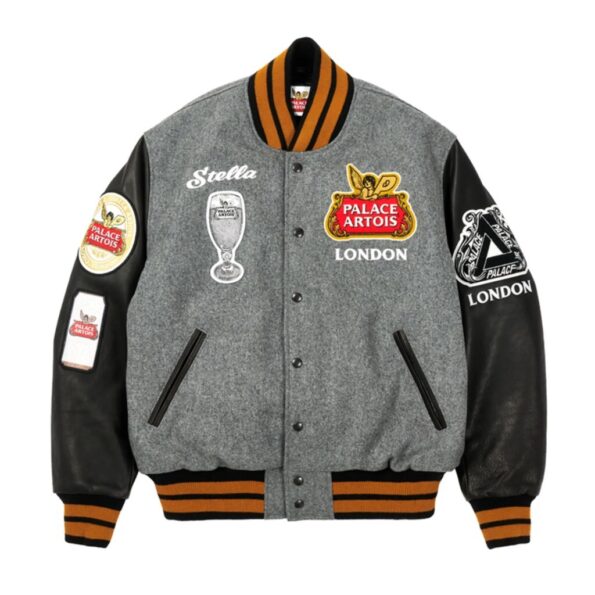 Palace x Stella Artois Stadium Grey & Black Varsity Jacket