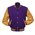 Purple And Musturd Wool And Leather Varsity Jacket