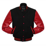 Red And Black Wool Leather Varsity Jacket