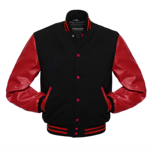 Red And Black Wool Leather Varsity Jacket 1