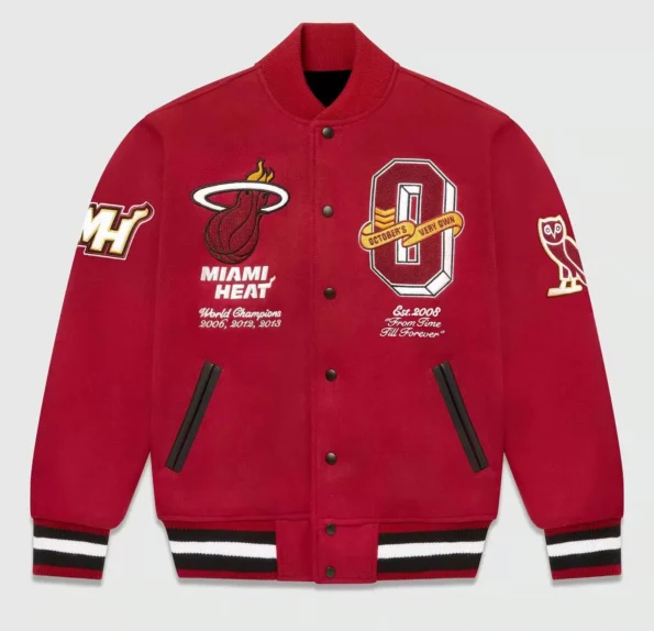 Red Miami Heat Jeff Hamilton Varsity Jacket 1