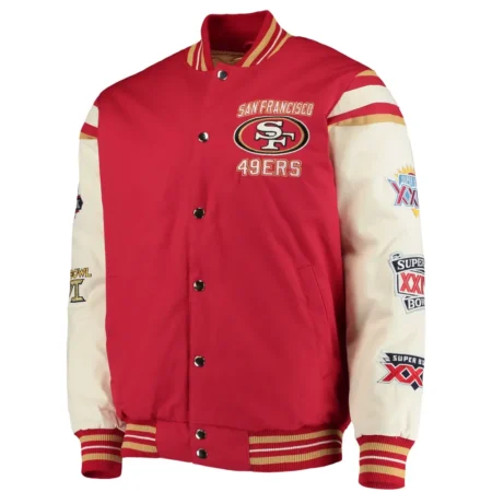 San Francisco 49ers G-III Sports Full-Snap Red/Cream Wool & Leather Varsity Jacket