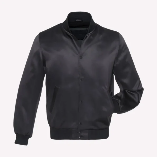 Solid Black Satin Varsity Jacket
