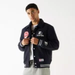 Starter Logo Detail Button Up Varsity Jacket With Long Sleeves