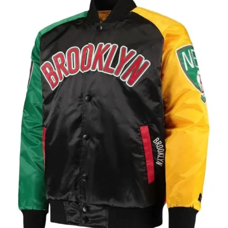 Black/Red Ty Mopkins Brooklyn Nets Varsity Satin Jacket