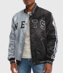 Brooklyn Nets Black and Gray Varsity Satin Jacket