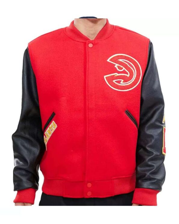 nba atlanta hawks red and black varsity jacket