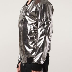 11 By Boris Bidjan Saberi Silver Satin Bomber Jacket