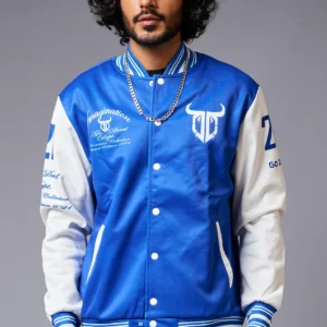 666 Imagination Blue & White Varsity Jacket For Men