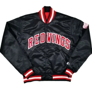 80s Detroit Red Wings Black Satin Jacket
