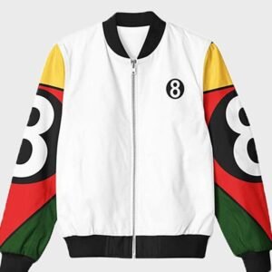 90s White 8 Ball Polyester Bomber Jacket