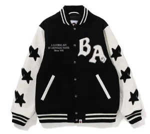 A Bathing Ape Black And White Relaxed Fit Varsity Jacket