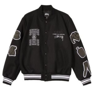 Asap Rocky Stussy Cdg Black Varsity Jacket