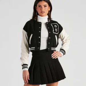 B For Babe Crop Letterman Jacket
