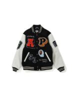BAPE Black & White Crazy Patch Varsity Jacket – bold streetwear with premium build, crazy patch design, and varsity tradition. Shop now 50% OFF Free Shipping.