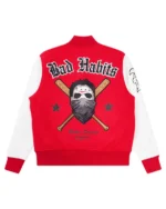 Bad Habits Red And White Varsity Jacket