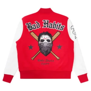 Bad Habits Red And White Varsity Jacket