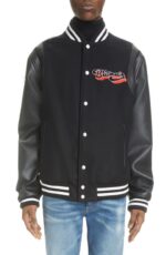 Balmain Black Leather & Wool Varsity Jacket