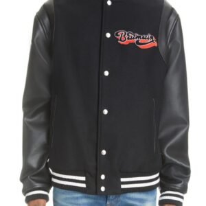 Balmain Black Leather & Wool Varsity Jacket