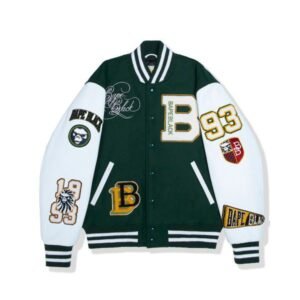 Bape Black Green Varsity And Letterman Jacket