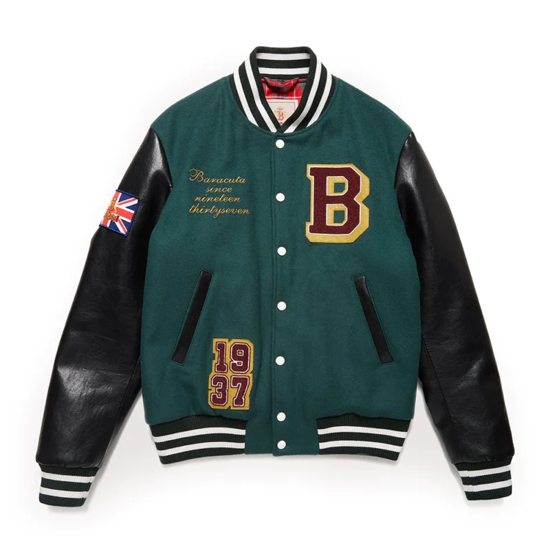 Baracuta Green And Black Varsity Jacket